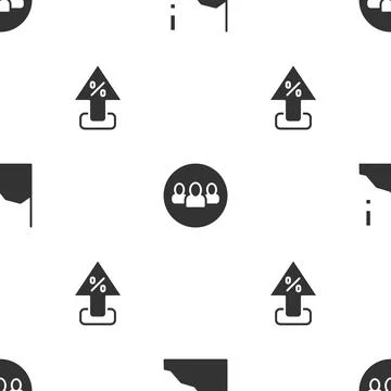 Set Financial growth decrease, Project team base and Percent up arrow on Stock Illustration