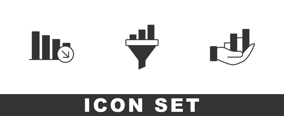 Set Financial growth decrease, Sales funnel with chart and Pie infographic icon Stock Illustration