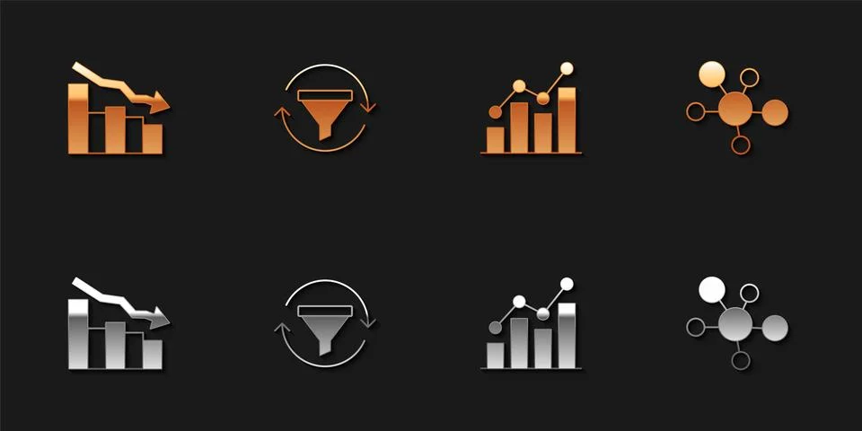 Set Financial growth decrease, Sales funnel with chart, Pie infographic and Mind Stock Illustration