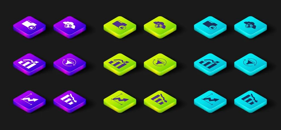 Set Financial growth, decrease, Sales funnel with chart, Cloud and shield a.. Stock Illustration