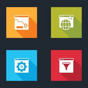Set Financial growth decrease, Search engine, Browser setting and window icon 库存插图