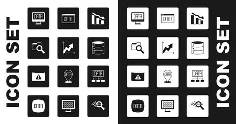 Set Financial growth decrease, Search with folder, Data analysis, Server,  an Stock Illustration