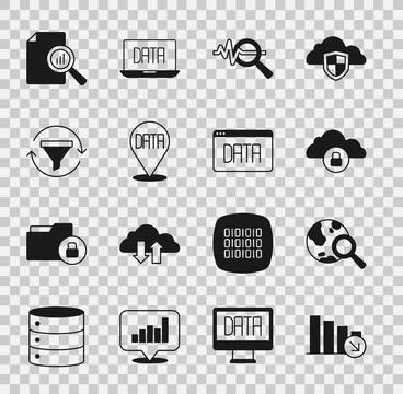 Set Financial growth decrease, Search globe, Cloud computing lock, data analy Illustrazione stock