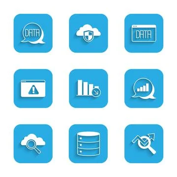 Set Financial growth decrease, Server, Search data analysis, Pie chart info.. Stock Illustration