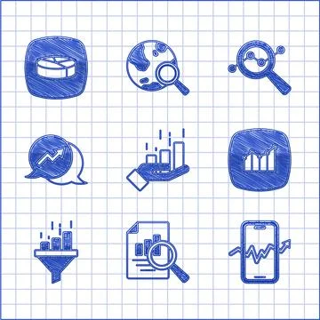 Set Financial growth, Document with graph chart, Mobile stock trading, Sales Stock Illustration