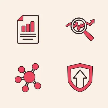 Set Financial growth, Document with graph chart, Search data analysis and Stockillustratie