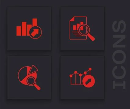 Set Financial growth, Document with graph chart and Search data analysis icon Illustrazione stock