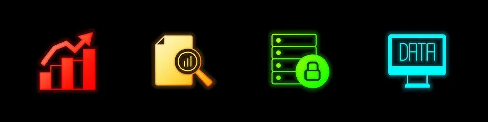 Set Financial growth, Document with graph chart, Server security padlock an.. Stock Illustration
