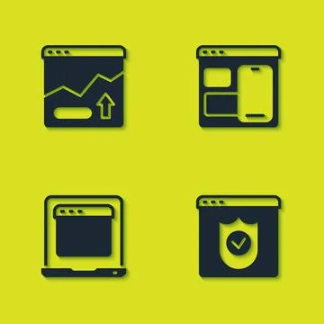 Set Financial growth increase, Browser with shield, Laptop browser window and Illustrazione stock