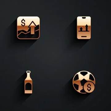 Set Financial growth increase, Online sports betting, Bottle of wine and Fo.. Stock Illustration