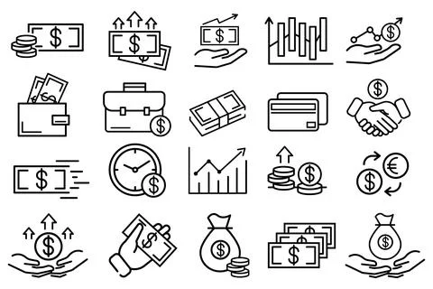 Set of financial things flat icons. Pictograms for web. Line stroke. Finance  Stock Illustration