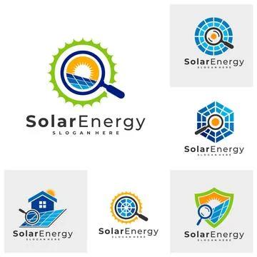 Set of Find Solar logo vector template, Creative Solar panel energy logo desi Stock Illustration