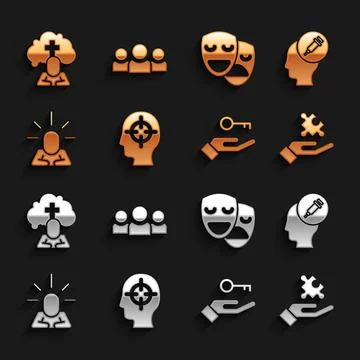 Set Finding a problem, Addiction to the drug, Solution, Depression, Comedy and Stock Illustration