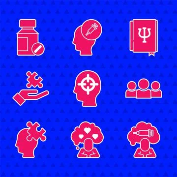 Set Finding a problem, Broken heart or divorce, Addiction to the drug, Users Illustrazione stock