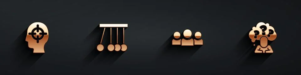 Set Finding a problem, Pendulum, Users group and Head with question mark icon Illustrazione stock