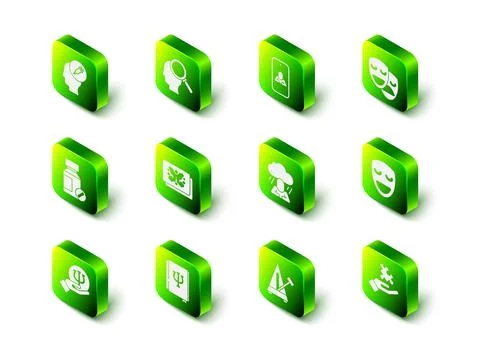 Set Finding a problem, Psychologist online, Comedy and tragedy masks, theatrical Illustrazione stock