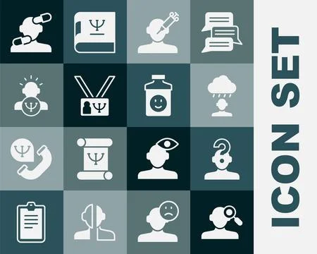 Set Finding a problem in psychology, Human with question mark, Depression and Illustrazione stock