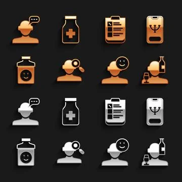 Set Finding a problem in psychology, Online psychological counseling, Alcoholism Illustrazione stock