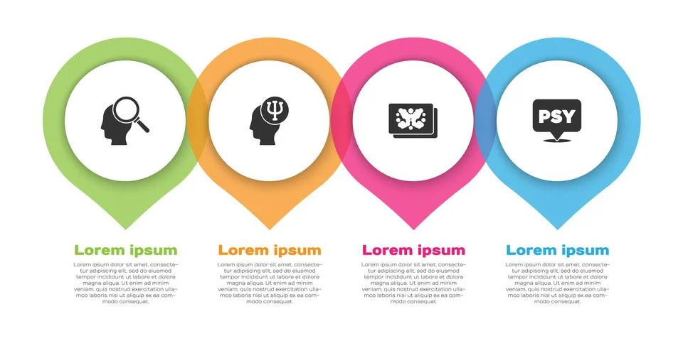 Set Finding a problem, Psychology, Psi, Rorschach test and . Business Illustrazione stock