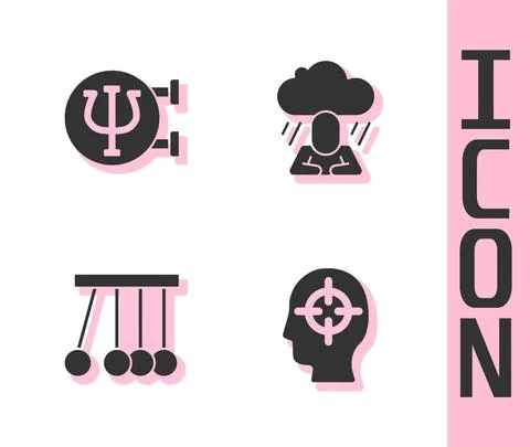 Set Finding a problem, Psychology, Psi, Pendulum and Depression icon. Vector 스톡 일러스트