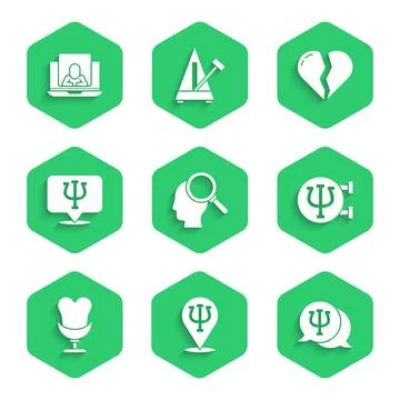 Set Finding a problem, Psychology, Psi, Armchair, Broken heart or divorce and Illustrazione stock