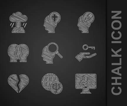 Set Finding a problem, Psychology, Psi, Psychologist online, Solution to the Stock Illustration