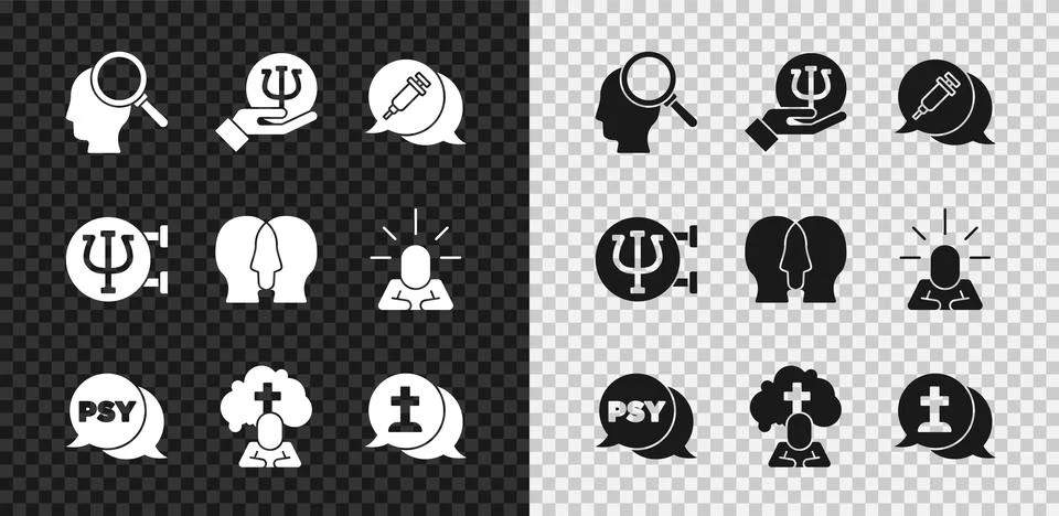 Set Finding a problem, Psychology, Psi, Addiction to the drug, Man graves f.. Illustrazione stock