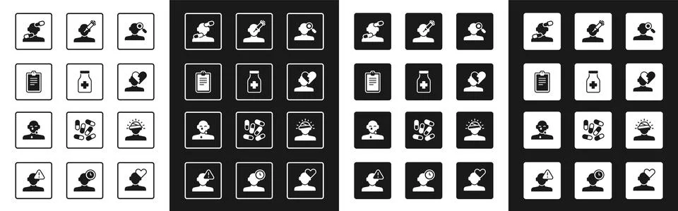 Set Finding a problem in psychology, Sedative pills, Psychological test, Broken Illustrazione stock