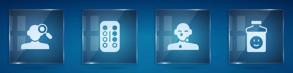 Set Finding a problem in psychology, Sedative pills, Tear cry eye and Antid.. Illustrazione stock