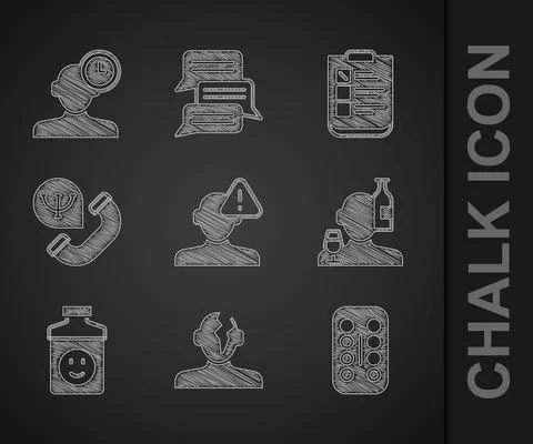 Set Finding a problem in psychology, Solution, Sedative pills, Alcoholism Illustrazione stock