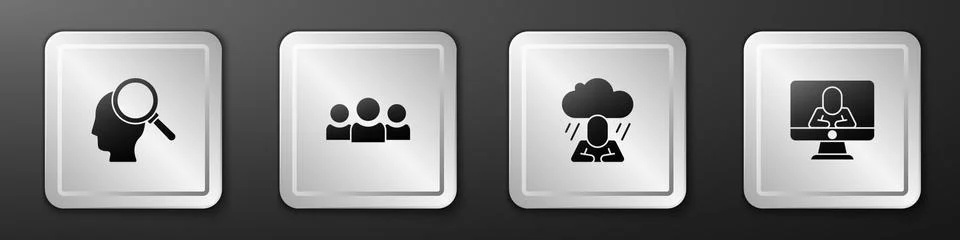 Set Finding a problem, Users group, Depression and Psychologist online icon 스톡 일러스트