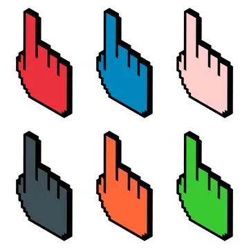 Set of finger ixometric pixel, web cursor click mouse symbol, computer pointe Illustrazione stock