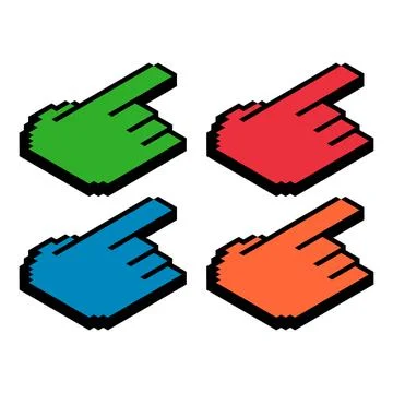 Set of finger ixometric pixel, web cursor click mouse symbol, computer pointe Stock Illustration
