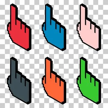 Set of finger ixometric pixel, web cursor click mouse symbol, computer pointe Stock Illustration