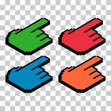 Set of finger ixometric pixel, web cursor click mouse symbol, computer pointe Stock Illustration