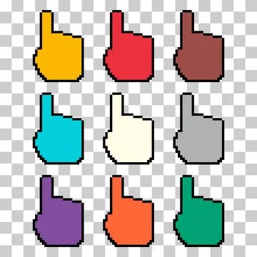 Set of finger pixel icon, web cursor click mouse symbol, computer pointer vec Stockillustratie