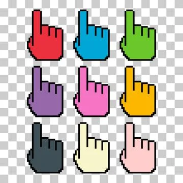 Set of finger pixel icon, web cursor click mouse symbol, computer pointer vec 스톡 일러스트