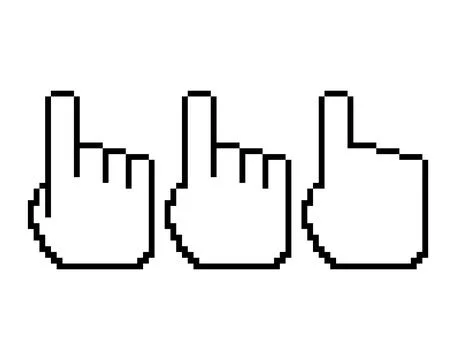 Set of finger pixel icon, web cursor click mouse symbol, computer pointer vec Stock Illustration
