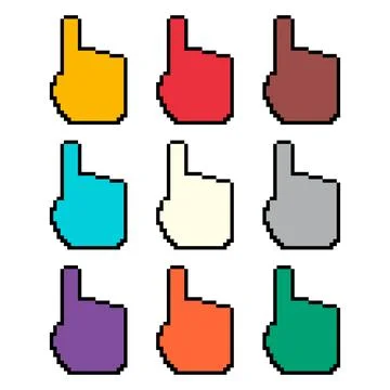 Set of finger pixel icon, web cursor click mouse symbol, computer pointer vec Stock Illustration