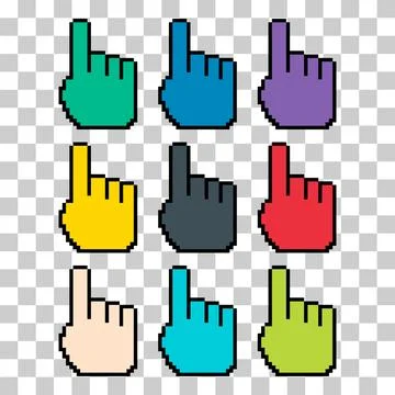 Set of finger pixel icon, web cursor click mouse symbol, computer pointer vec Illustrazione stock