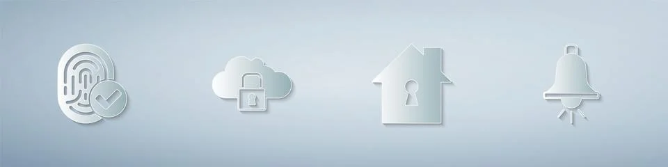 Set Fingerprint, Cloud computing lock, House under protection and Ringing alarm Illustrazione stock