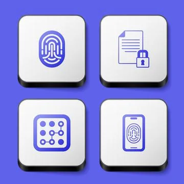 Set Fingerprint, Document and lock, Graphic password protection and Mobile with Stock Illustration