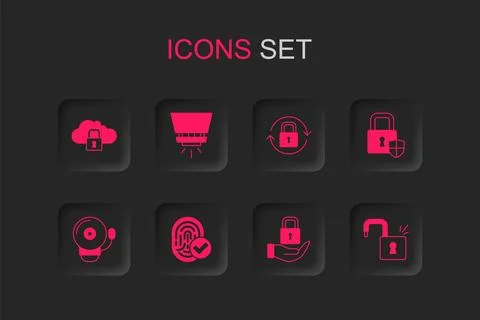 Set Fingerprint, Fire sprinkler system, Cloud computing lock, Lock, Shield .. イラスト素材