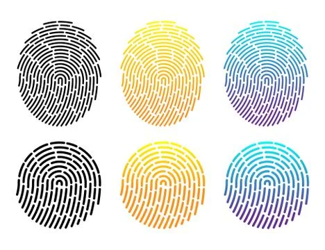 Set Fingerprint Identification Different color Symbol. Vector Stock Illustration