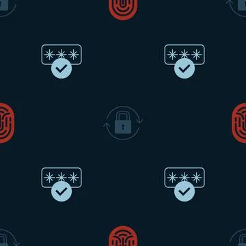 Set Fingerprint, Lock and Password protection on seamless pattern. Vector Stock Illustration