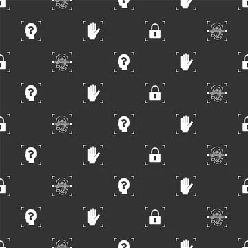 Set Fingerprint with lock, , Face recognition and Palm on seamless pattern Stock Illustration