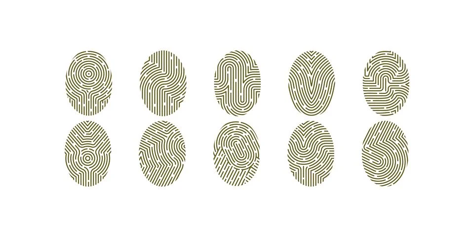 Set of fingerprint lock icons in vector flat style including biometric secure Stock Illustration