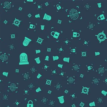 Set Fingerprint with lock, , Motion sensor and Eye scan on seamless pattern イラスト素材