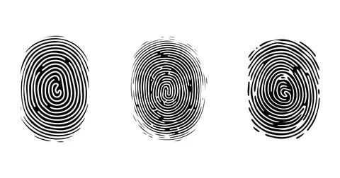 Set of Fingerprint patterns, clear lines and swirls. Human thumbprint. Icon.. Stock Illustration