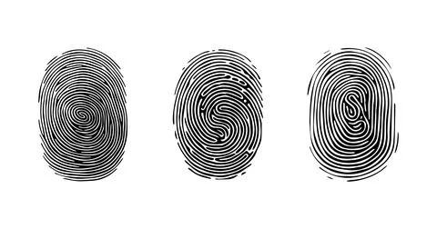 Set of Fingerprint patterns, clear lines and swirls. Human thumbprint. Icon,  Stock Illustration